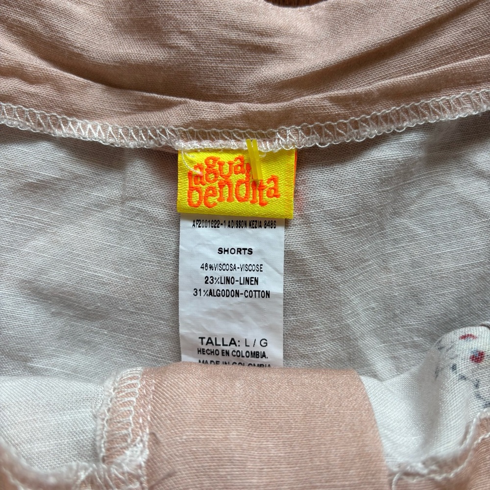 Agua Bendita Pink & Yellow Linen Blend High Waist Shorts – Size L - Picture 7 of 10
